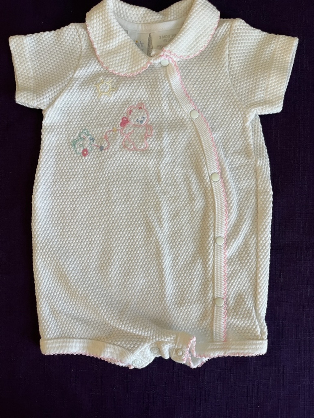 Vintage White and Pink Trim Baby One-Piece Romper 3 months Bright Future